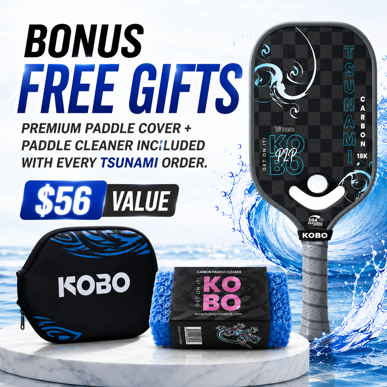 2 FREE Bonus Gifts - 1 Custom Paddle Cover + 1 Carbon Paddle Cleaner