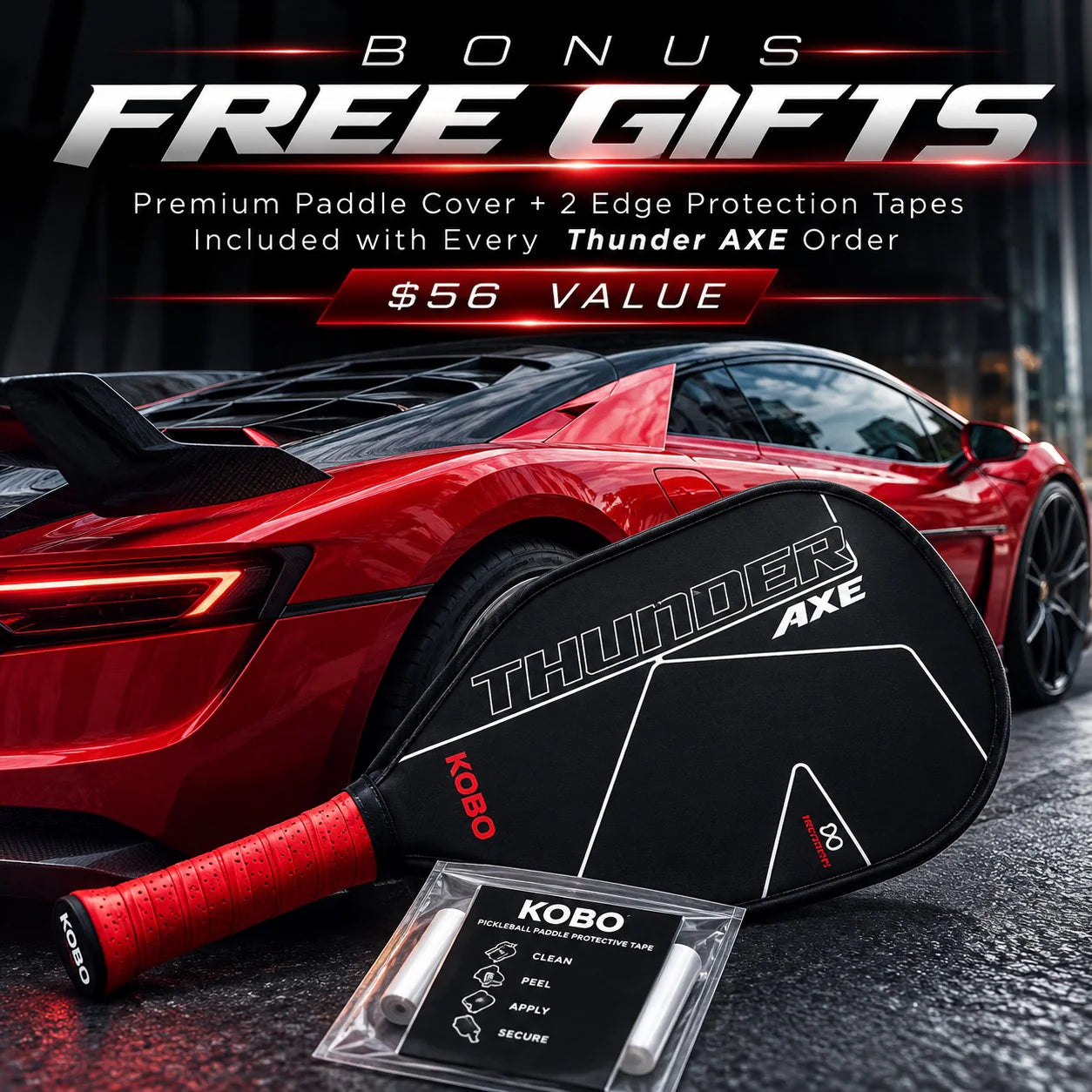 2 FREE Bonus Gifts - 1 Custom Paddle Cover + 2 Edge Protection Tapes