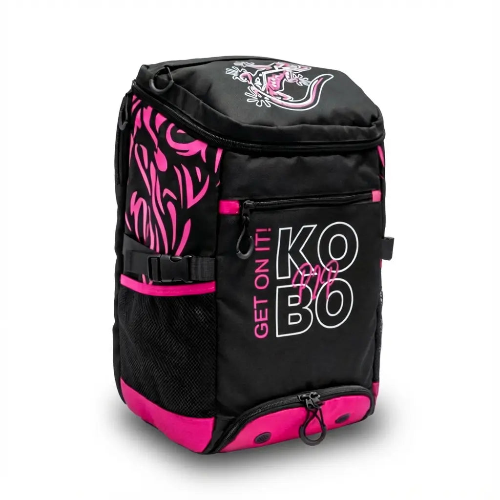 KOBO Gecko Backpack pink white background with drop down shadow