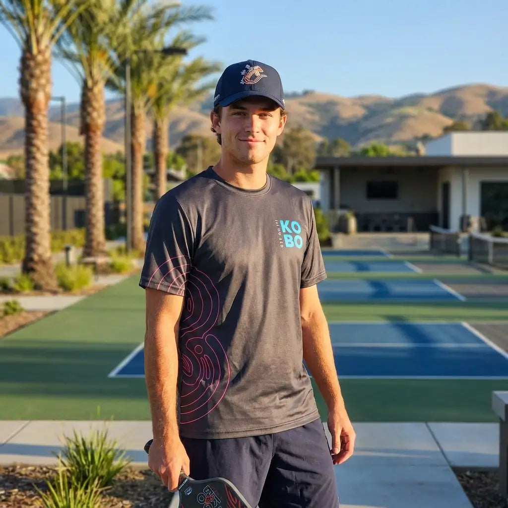 KOBO Hydro Air cap dark grey and Scorch 12K pickleball paddle