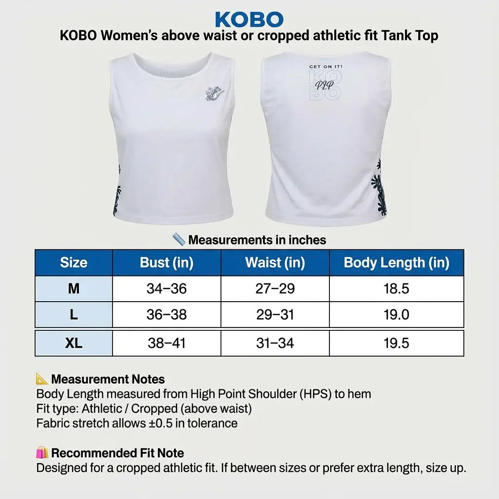 KOBO Women above wasit or cropped tank top size chart