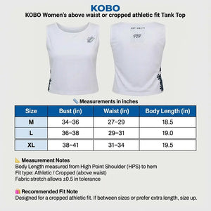 KOBO Women above wasit or cropped tank top size chart