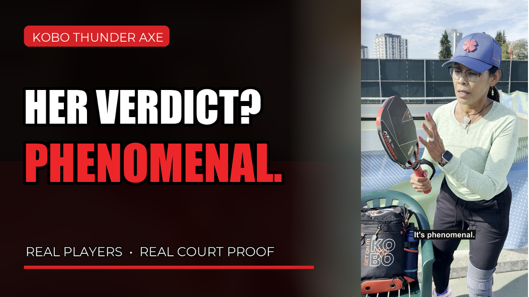 A direct player reaction after experiencing the KOBO Thunder AXE's control, feel, and spin on court.